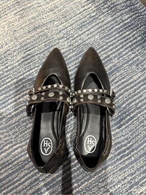 ASH Black Studded Pointed Mary Jane Flats